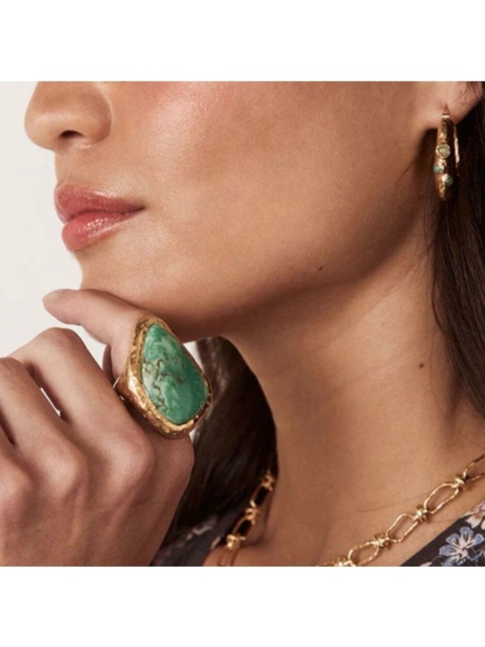 Spell NIB Desert Flower Green Chrysoprase Stone Ring Size 6 With 22K Gold Plated